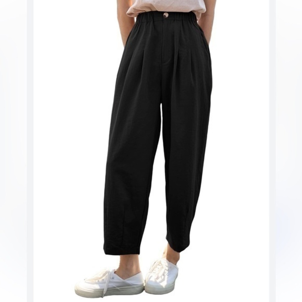 Aaron & Amber Black Highrise Paper Bag Loose Fit Ankle Jeans With Pleats